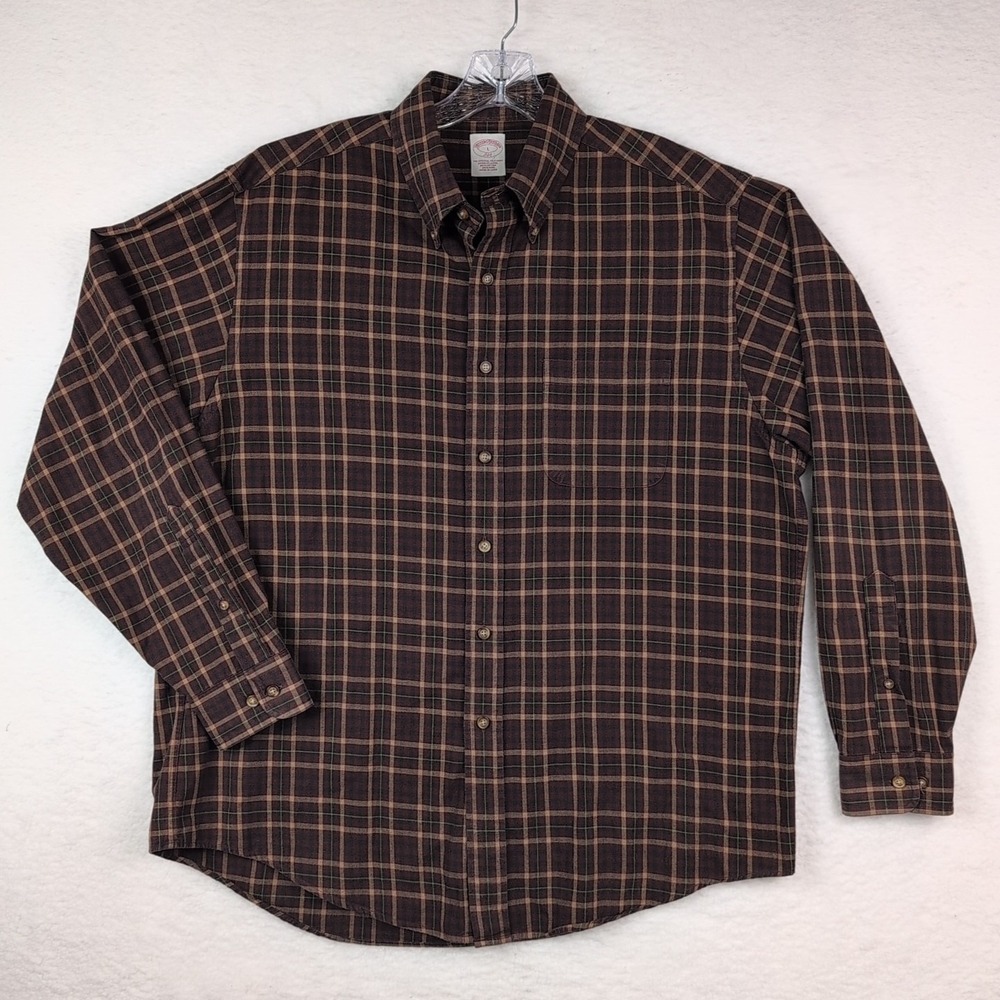 Brooks Brothers Mens XL BrooksFlannel WOOL Blend Flannel Button Down Plaid Red